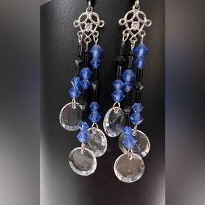 Blue and Black Crystal Dangle Earrings